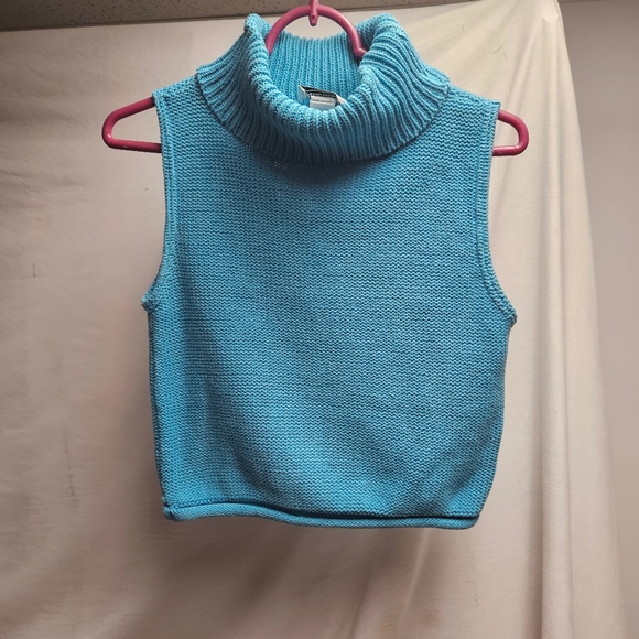 2for$20 Mandee bright blue knit crop top sweater tank collar turtleneck - Picture 1 of 3